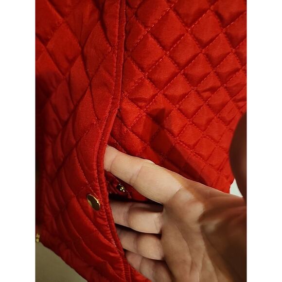 Laura Scott Quilted Vest Red Grey Faux Fur Lining sz Large Pockets - Picture 3 of 9
